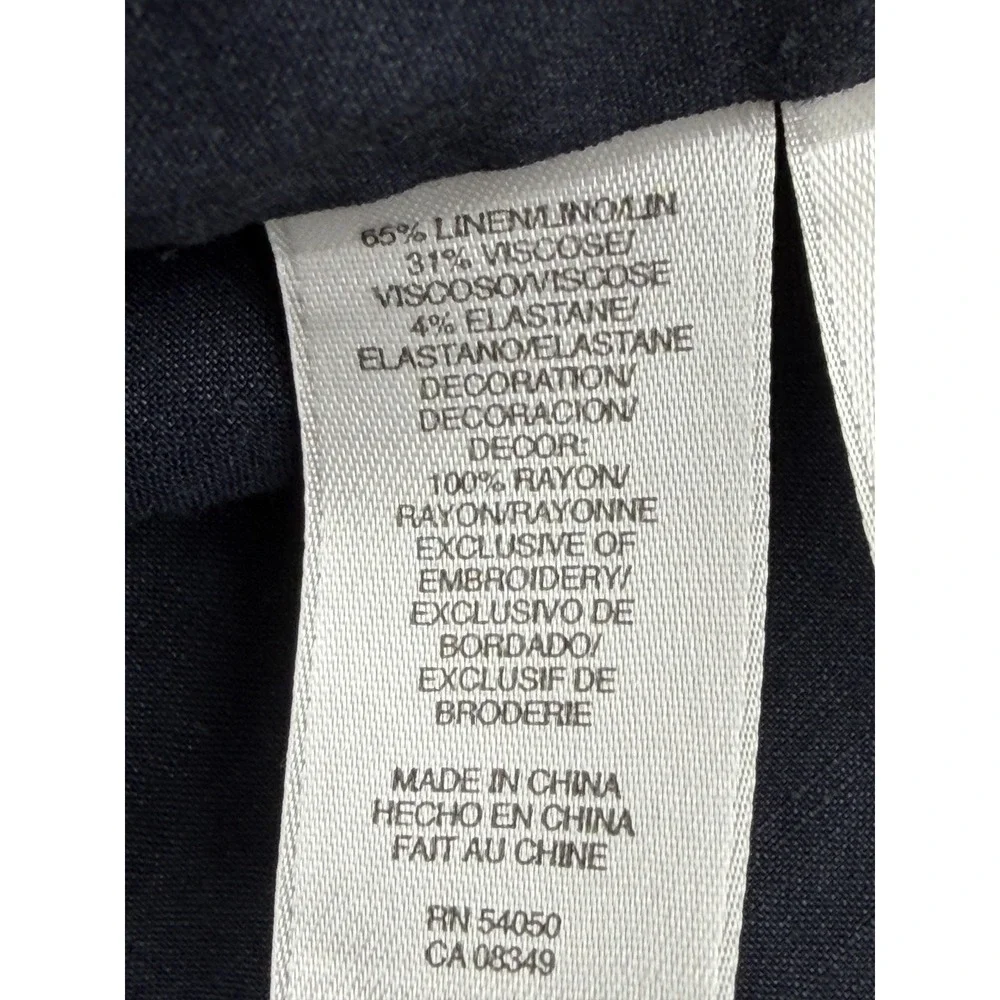 Anne Klein Jacket Womens 14 Blue Linen Blend Embroidered Collar Open Front
